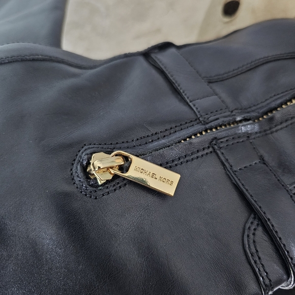 Michael Kors Hamilton Riding Boots Women’s Size 7.5 Black Leather Knee High Gold - Picture 12 of 12